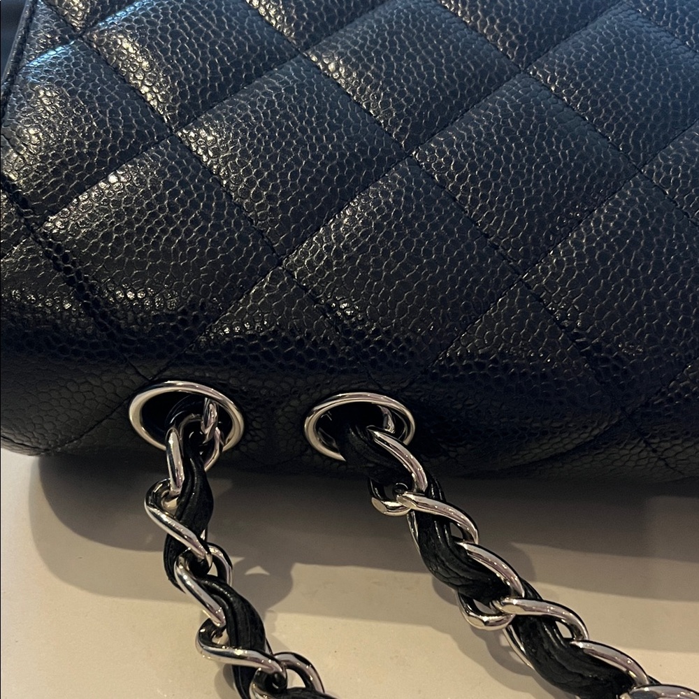 CHANEL Jumbo Caviar Black Quilted Leather Shoulder Bag with Silver Hardware - Picture 8 of 12